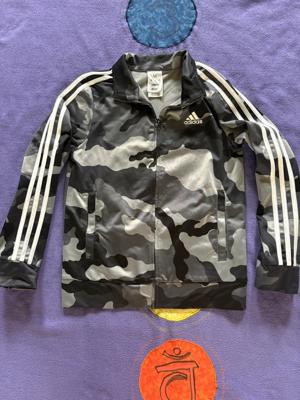 Adidas Black n Gray Camo Track Jacket with White Stripes 10/12 medium